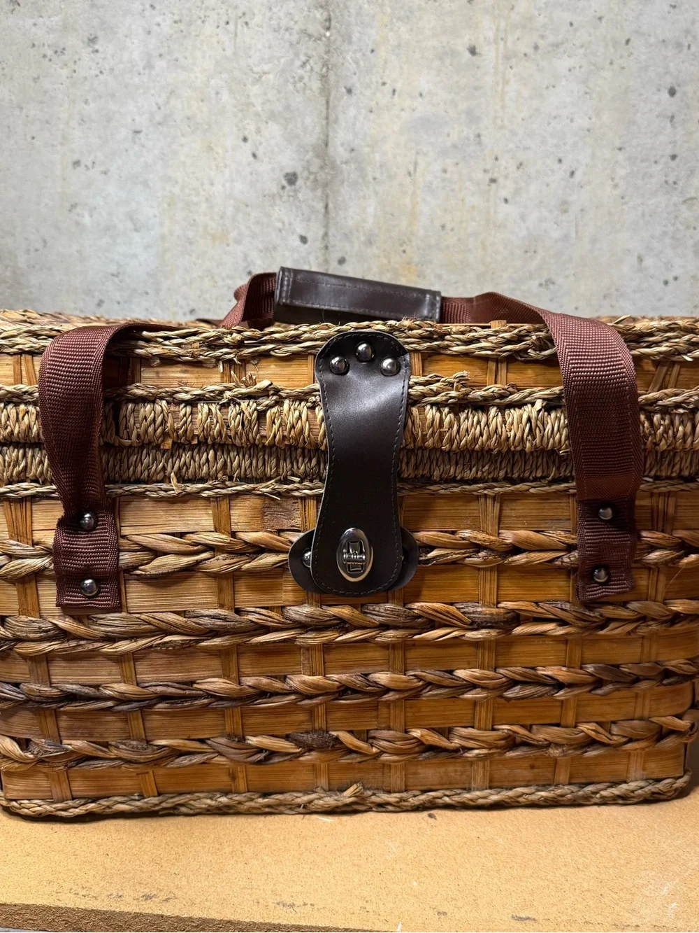 Vintage Wicker Picnic Basket- Isolated